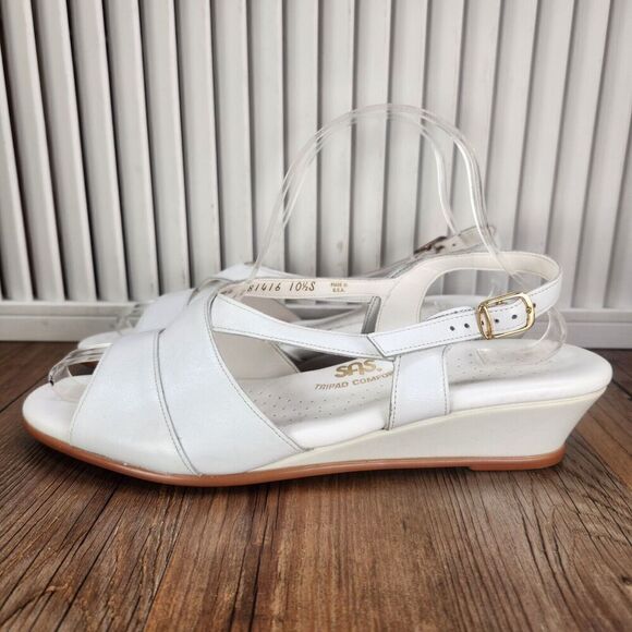SAS Tripad Caress Slingback Womens Sz 10.5S White Wedge Leather Open Toe Sandals - Picture 3 of 12